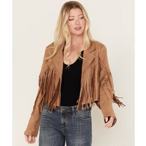 Saints & Hearts tan fringe faux suede jacket size M western boho festival